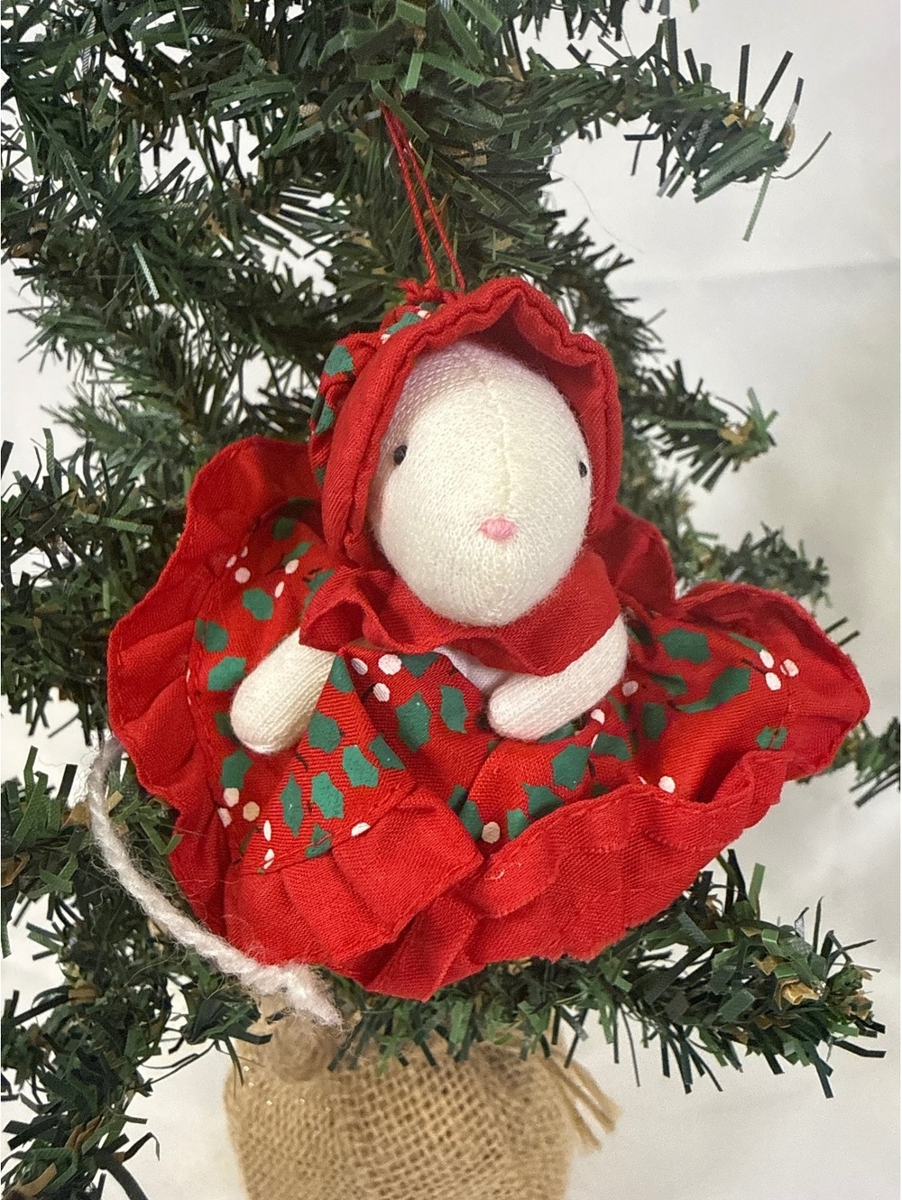 Russ Berrie Vintage Shreddies Mouse Christmas Ornament in Red Dress